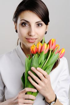 Young Woman With Tulips Stock Image Young Woman With Tulips Stock Image