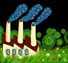 Ecological Factory Expels Smoke Of Flowers Royalty Free Stock Photography Ecological Factory Expels Smoke Of Flowers Royalty Free Stock Photography