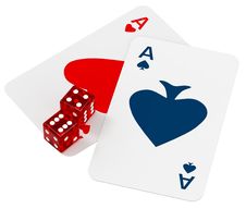 Two Ace Cards And Two Dices Stock Photos Two Ace Cards And Two Dices Stock Photos