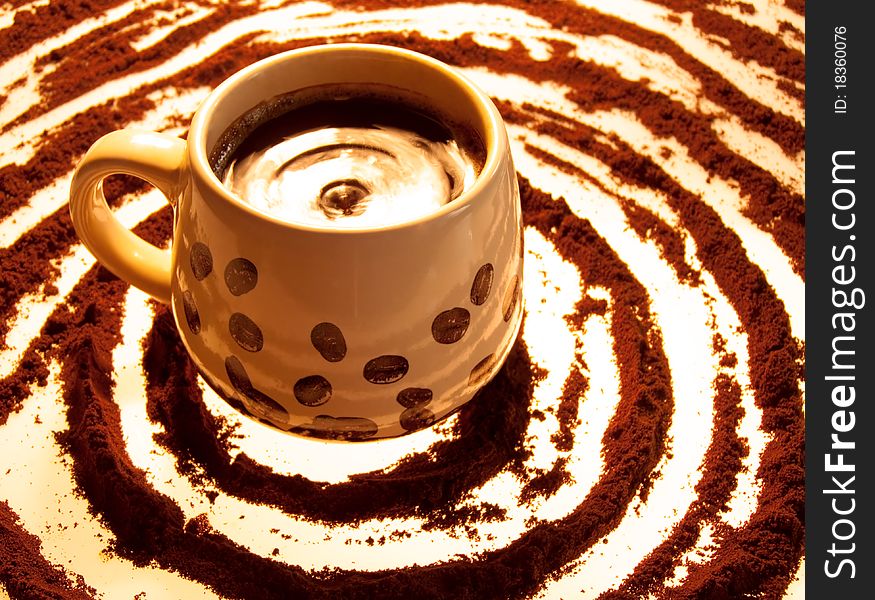 Cup of coffee on circle background