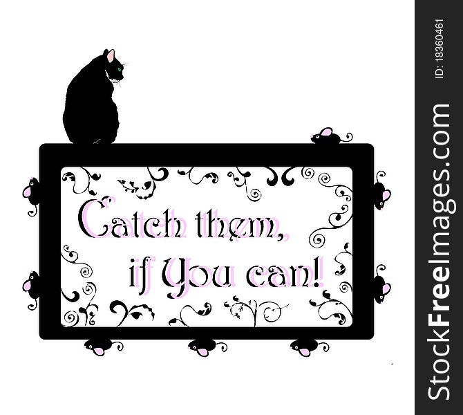 Floral Frame Vector with Cat and Mouses. Floral Frame Vector with Cat and Mouses
