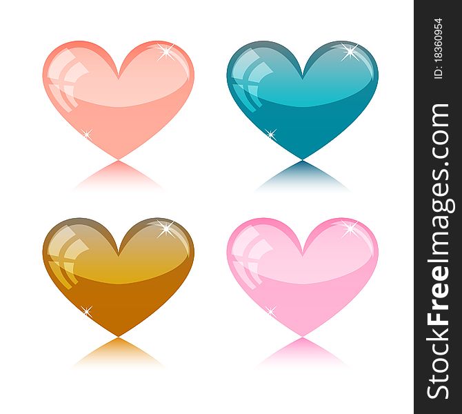 Set Of Four Colored Hearts - Vector