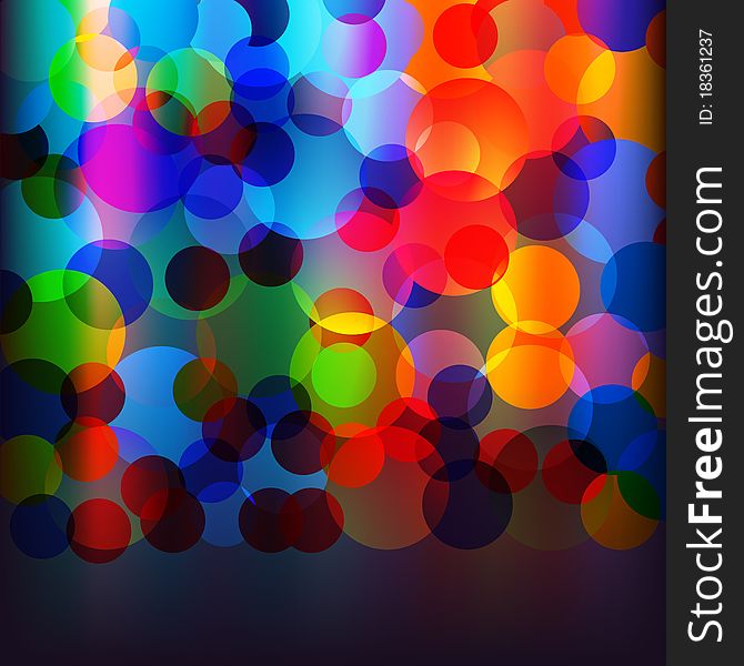 Abstract colorful background with colored circles on black