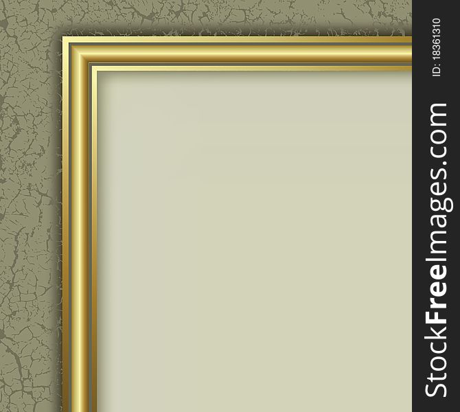 Abstract layout with golden frame on cracked background