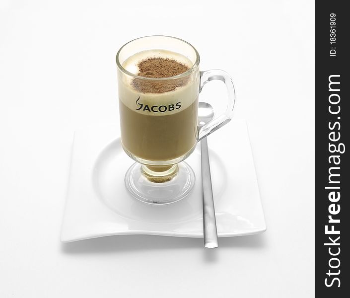 Latte Cappuccino in tall glass.