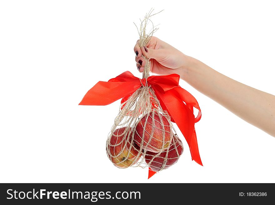 An image of bag with red apples