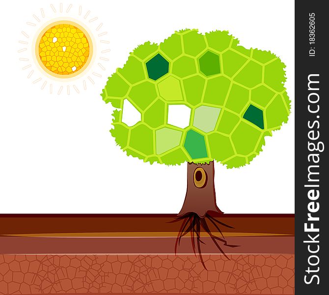 Illustration of natural tree with sun