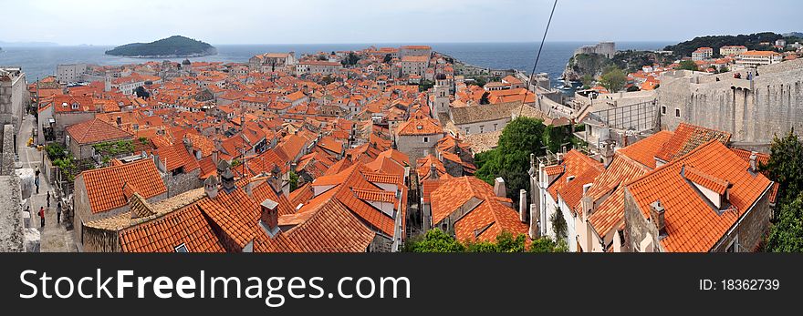 Panorama of Dubrovnik, surrounded by the Adriatic sea. Croatia