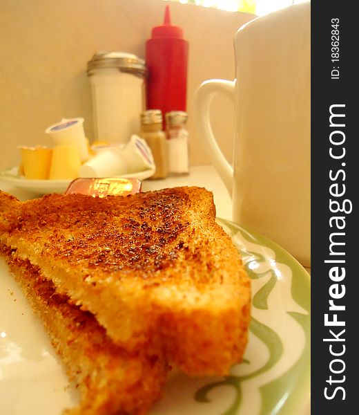 Toast and coffee at a diner. Toast and coffee at a diner