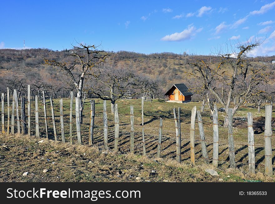 Weekend private cottage and wooden fence. Weekend private cottage and wooden fence