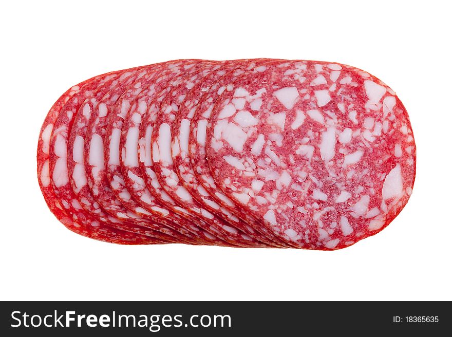 Slices salami isolated on a white background