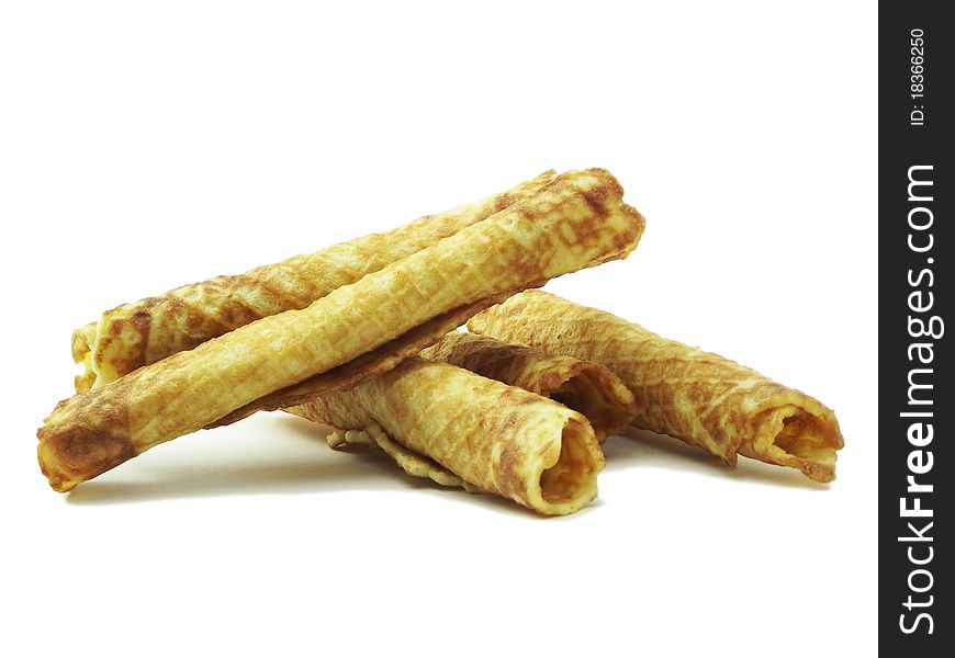 Home wafer tubules lying on a white background