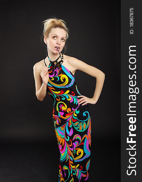 Lady In Multicolor Dress