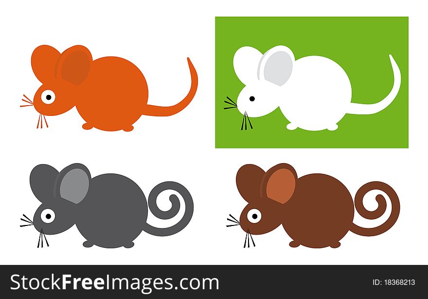 Four simple color funny mice. Four simple color funny mice