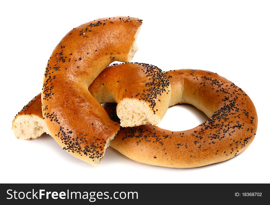 Bagel with a poppy isolated on white background