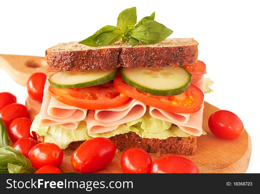 Tasty Ham, Tomato And Cucumber Sandwich