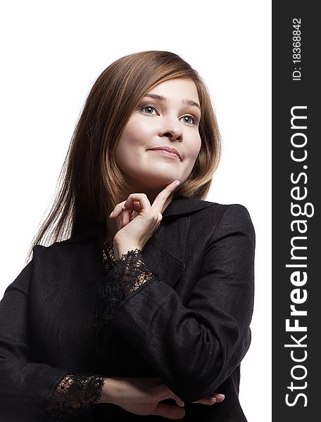 Beauty woman in business suit with black lace