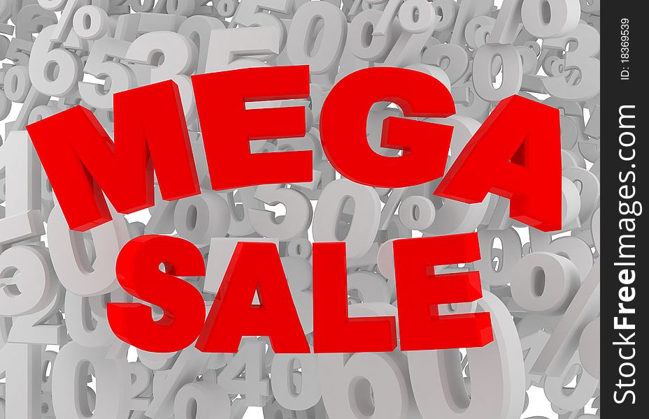 Mega sale sign on gray background with percnt signs