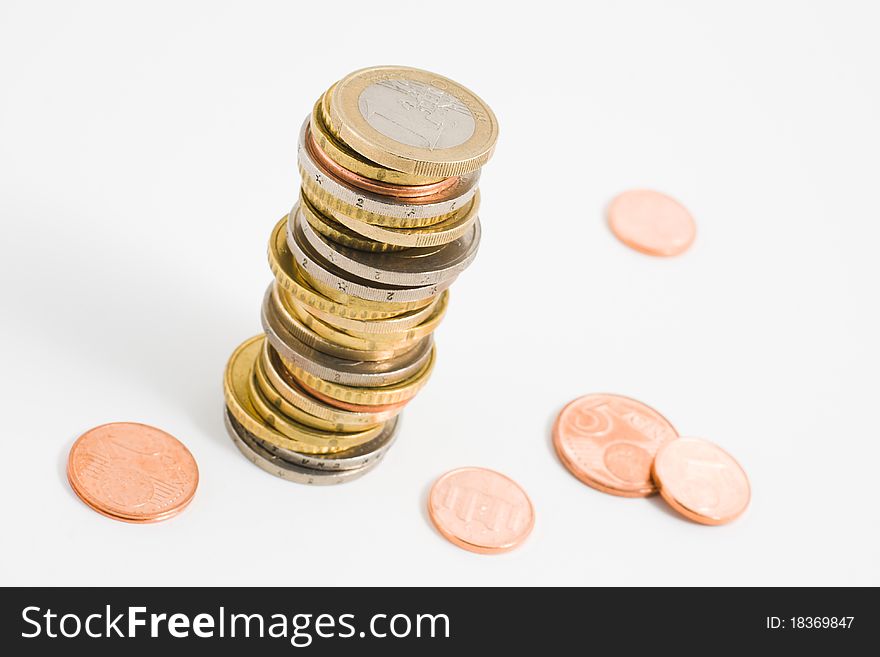 Stack of euro coins isolated on white background. Stack of euro coins isolated on white background