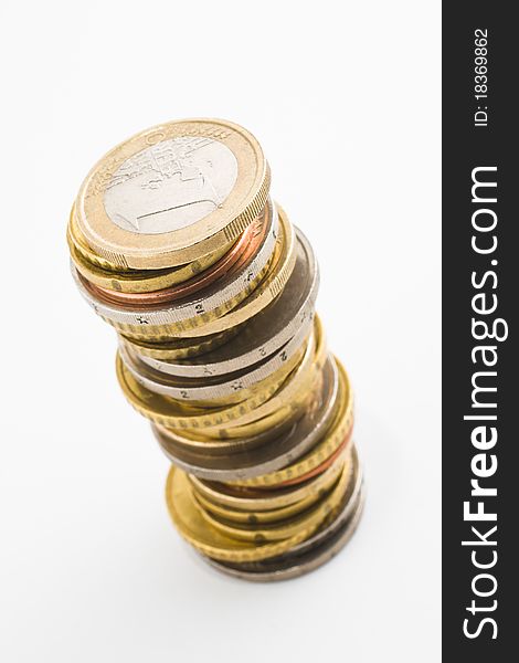 Stack of euro coins isolated on white background. Stack of euro coins isolated on white background