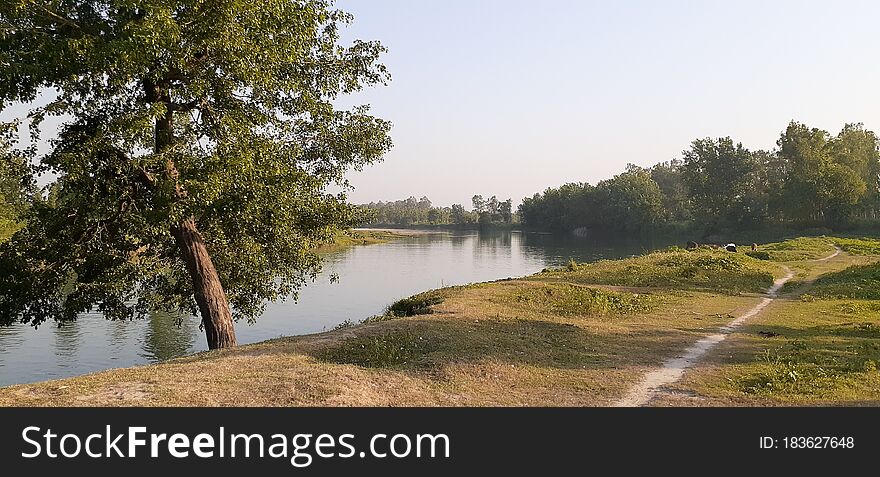 The Indian In River Of Village.