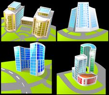 Set Of Four Buildings. Stock Photography Set Of Four Buildings. Stock Photography