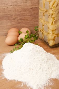 Flour, Eggs And Pasta Royalty Free Stock Photo Flour, Eggs And Pasta Royalty Free Stock Photo