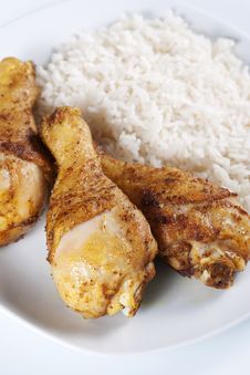 Roasted Chicken Legs With Boiled Rice Royalty Free Stock Image