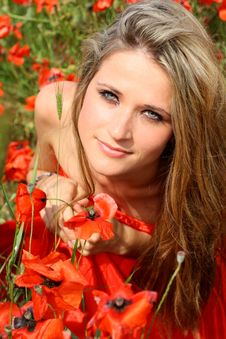 Attractive Young Woman In Red Dress Royalty Free Stock Photos