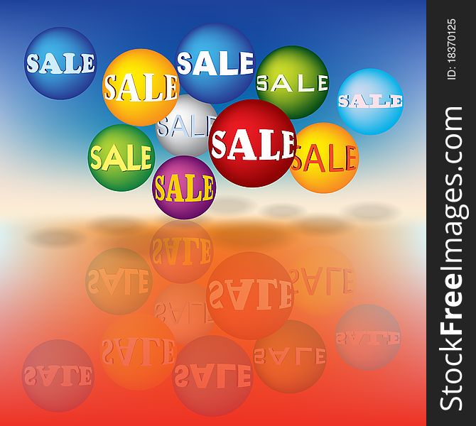 Abstract business background with colorful balls and sign sale