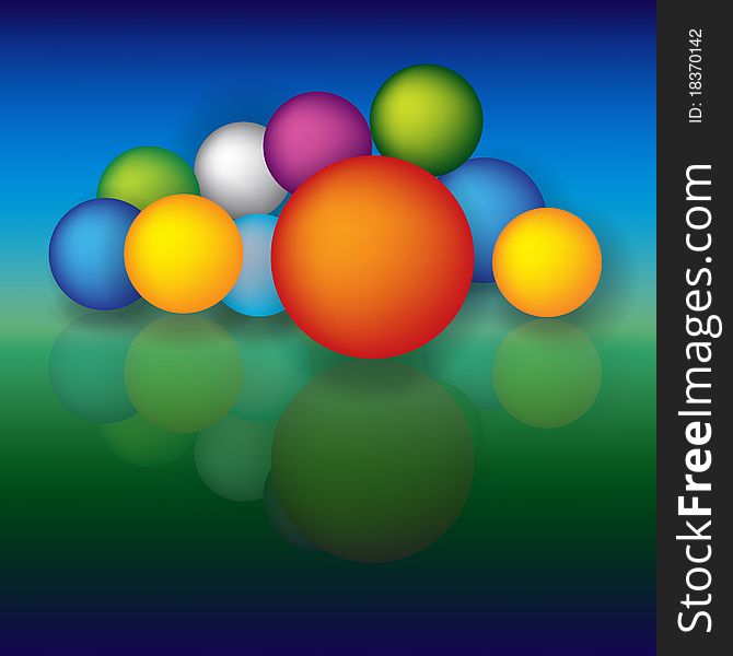 Abstract colorful background with balls on blue