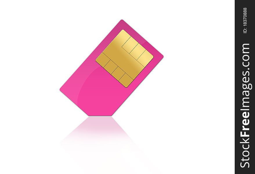 Pink sim card isolated on white background
