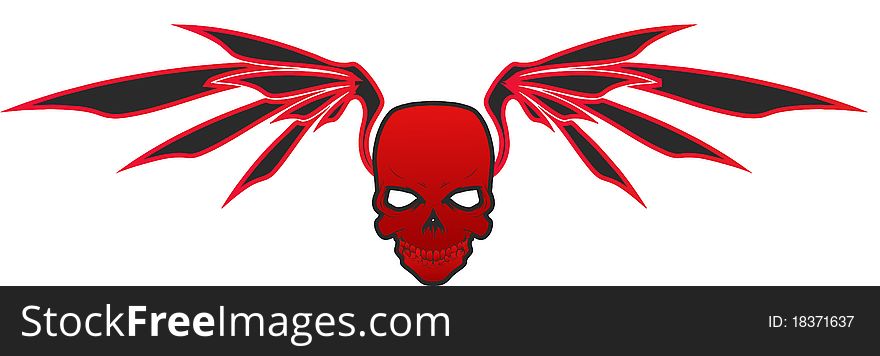Red skull with wings - vector