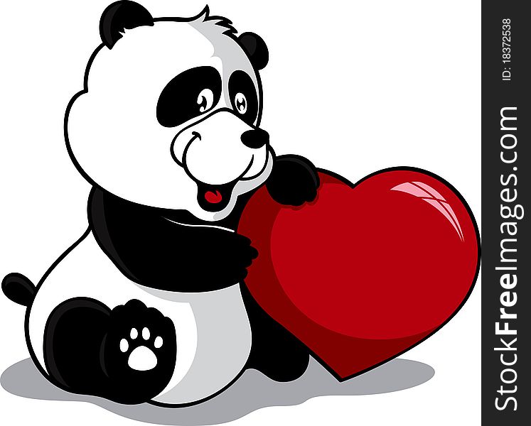 Panda holding big red heart. Panda holding big red heart