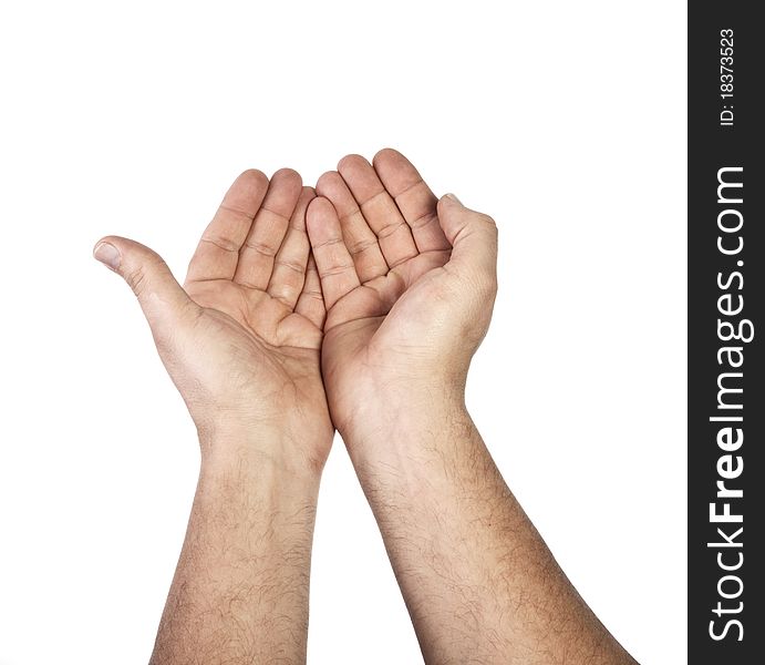 Open hands, Holding, begging or giving. Isolated on white Background