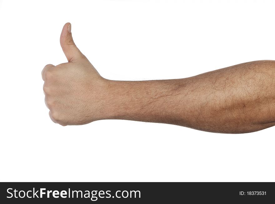 Hand with thumb up isolated on white background