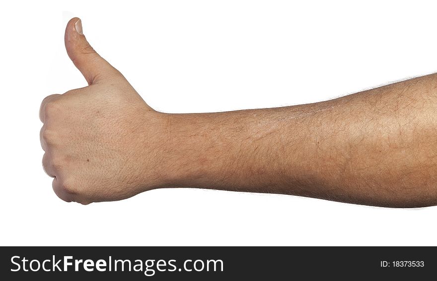 Hand with thumb up isolated on white background