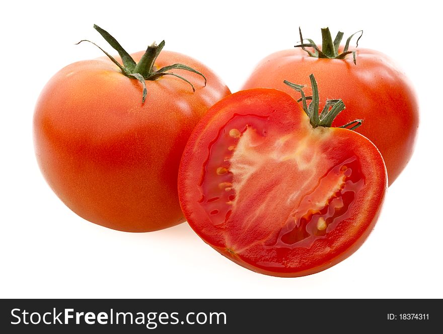 Tomatoes on white background. Simple and effective anti-oxidants