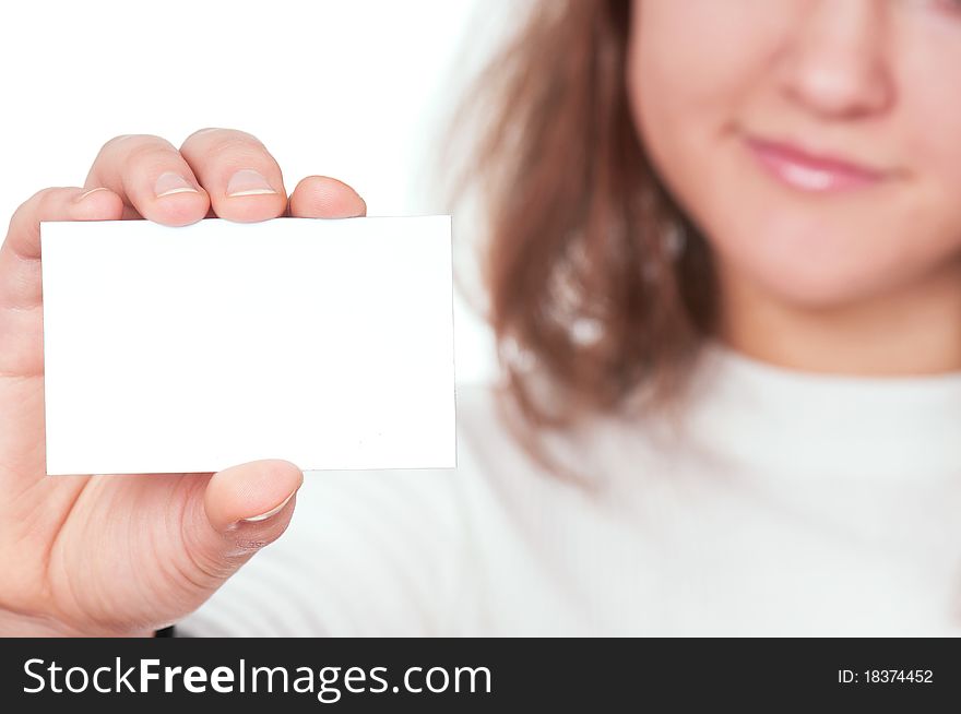 Young beautiful businesswoman holding empty white board. Young beautiful businesswoman holding empty white board