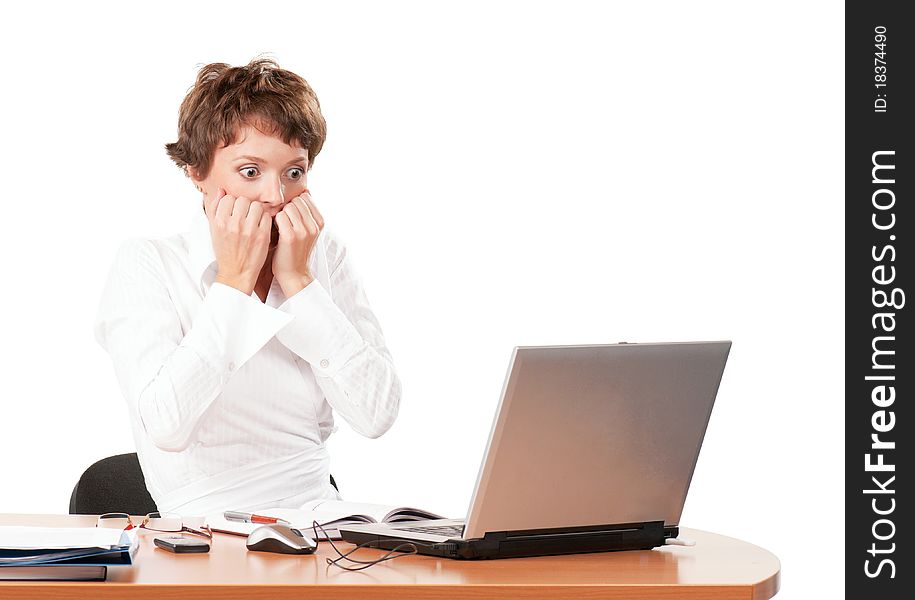 Beautiful  businesswoman working with laptop isolated on white background