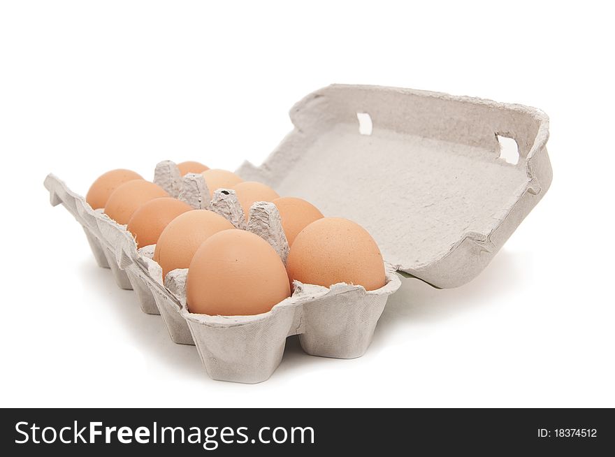 Open eggbox isolated on white background