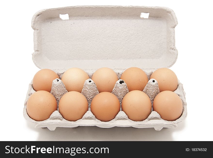 Open eggbox isolated on white background