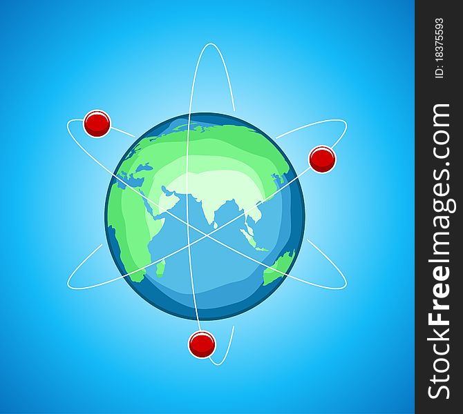 Illustration of atom globe on abstract background