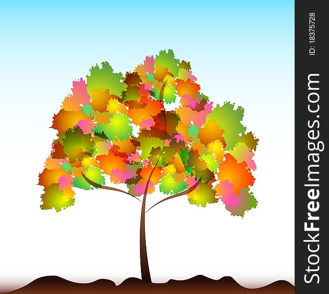 Illustration of colorful tree on isolated background