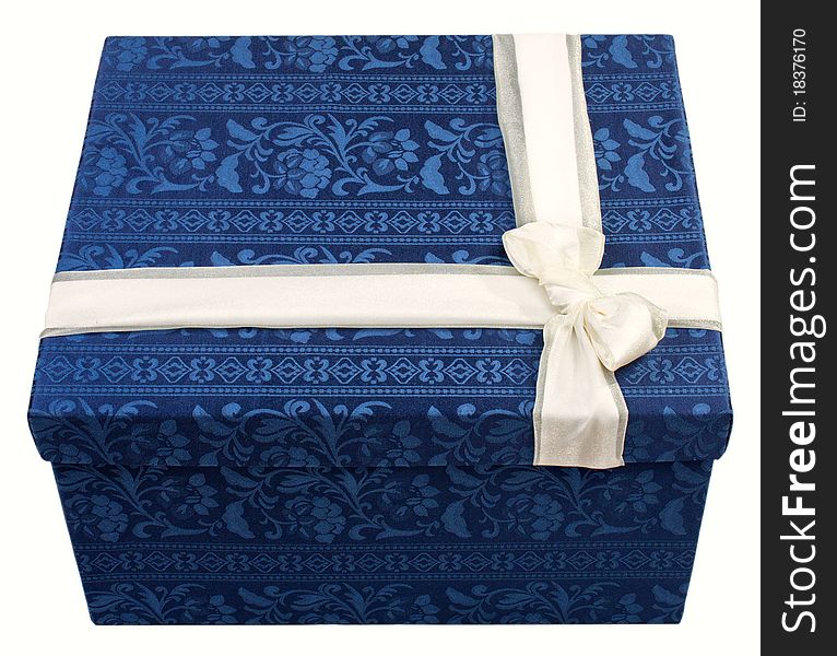 Blue gift box with white ribbon