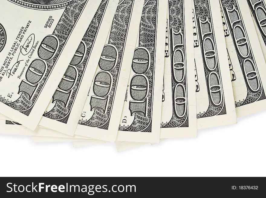 Dollar money banknotes isolated on white background. Dollar money banknotes isolated on white background