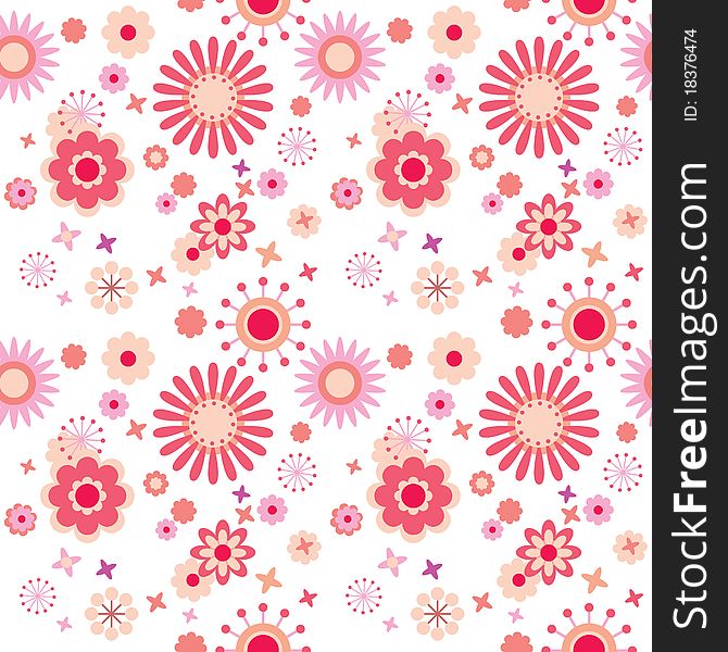 Seamless floral pattern with bright flowers at white background