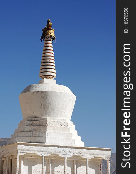 Landmark of a typical white stupa in Tibet. Landmark of a typical white stupa in Tibet