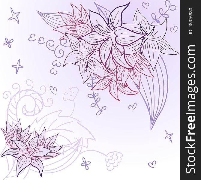 Cute background with hand drawn lilies. Cute background with hand drawn lilies