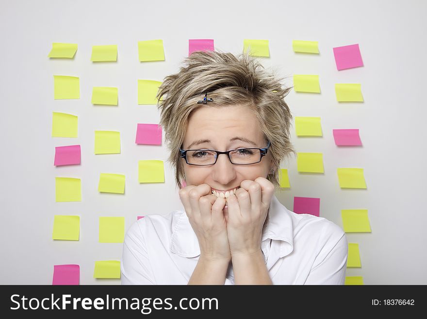 Portrait Of Business Woman With Note Papers